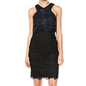 Trina Turk Miranda Blue Black Guipure Lace Sheath Cocktail Dress Size 2 New